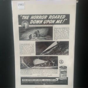 Vintage 1941 Eveready Batteries The Horror Roared Down Upon Me Ad Advertisement